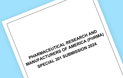 A detail image of the first page of PhRMA's Special 301 Submission to the Center for Medicare and Medicaid Services for 2024