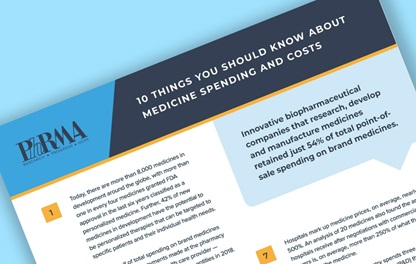 A teaser image of PhRMA's "10 things you should know about medicine spending and costs" fact sheet