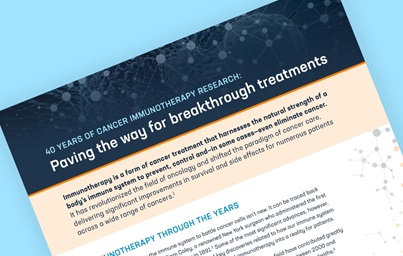 Teaser image for PhRMA's fact sheet on the last four decades of immunotherapy research for cancer