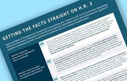 A teaser image of a fact sheet from PhRMA entitled "Getting the Facts Straight on H.R. 3"
