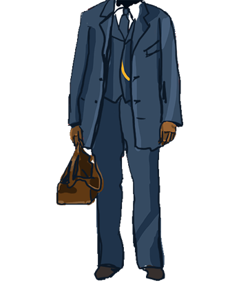 An illustration of a black man depicted from the shoulders down, wearing a three-piece suit, carrying a medical bag