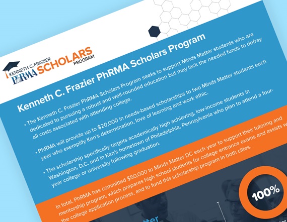 Teaser image of PhRMA's fact sheet describing its newly renamed Kenneth C. Frazier PhRMA Scholars Program