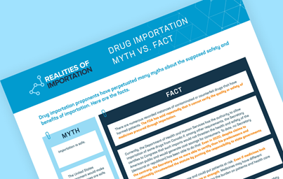 A teaser image of PhRMA's fact sheet titled Drug Importation Myth versus Fact