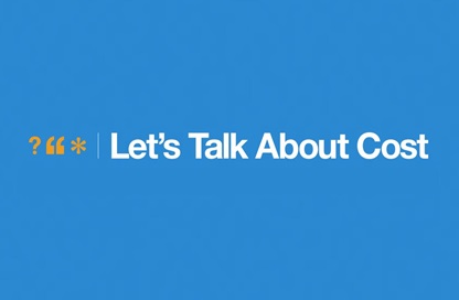 PhRMA's Let's Talk About Cost logo, consisting of a question mark, quotation mark, and asterisk followed by the phrase let's talk about cost