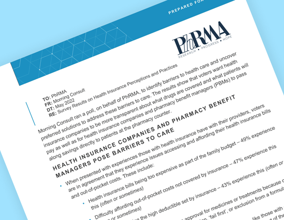 A teaser image of Morning Consult's memo to PhRMA regarding a new poll uncovering preferred solutions to address barriers to care