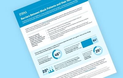 Teaser image showing a miniature version of PhRMA's fact sheet entitled "Barriers Between Black Patients and their Health Care"