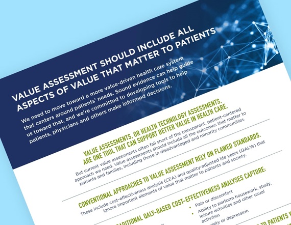 Teaser image for PhRMA's fact sheet on how value assessment should include all aspects of value that matter to patients